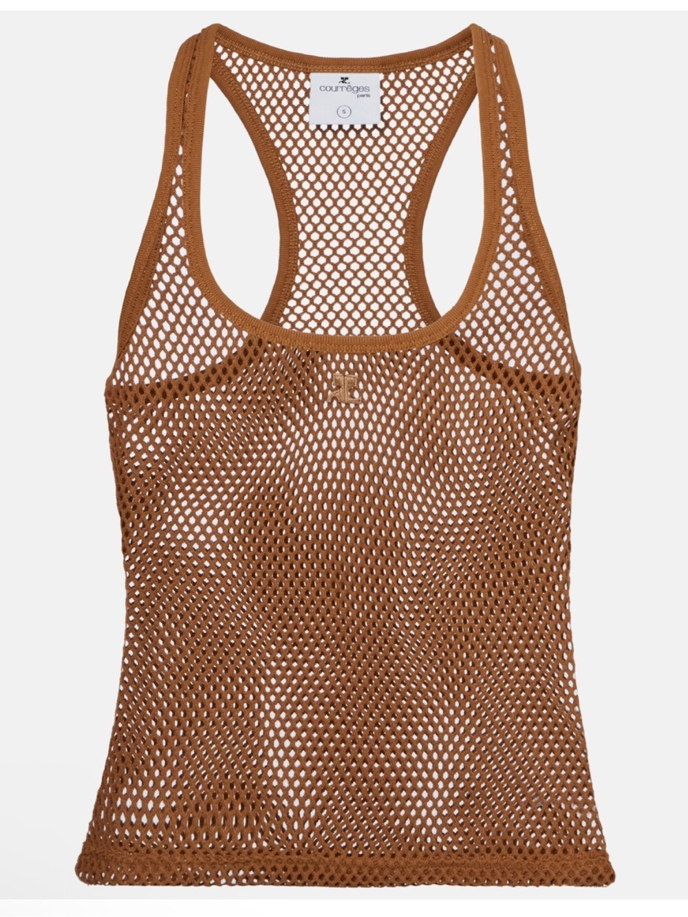 Courrèges Paris Scuba Cotton Mesh Tank Top Logo Patch L US8 NWOT Sepia Avant